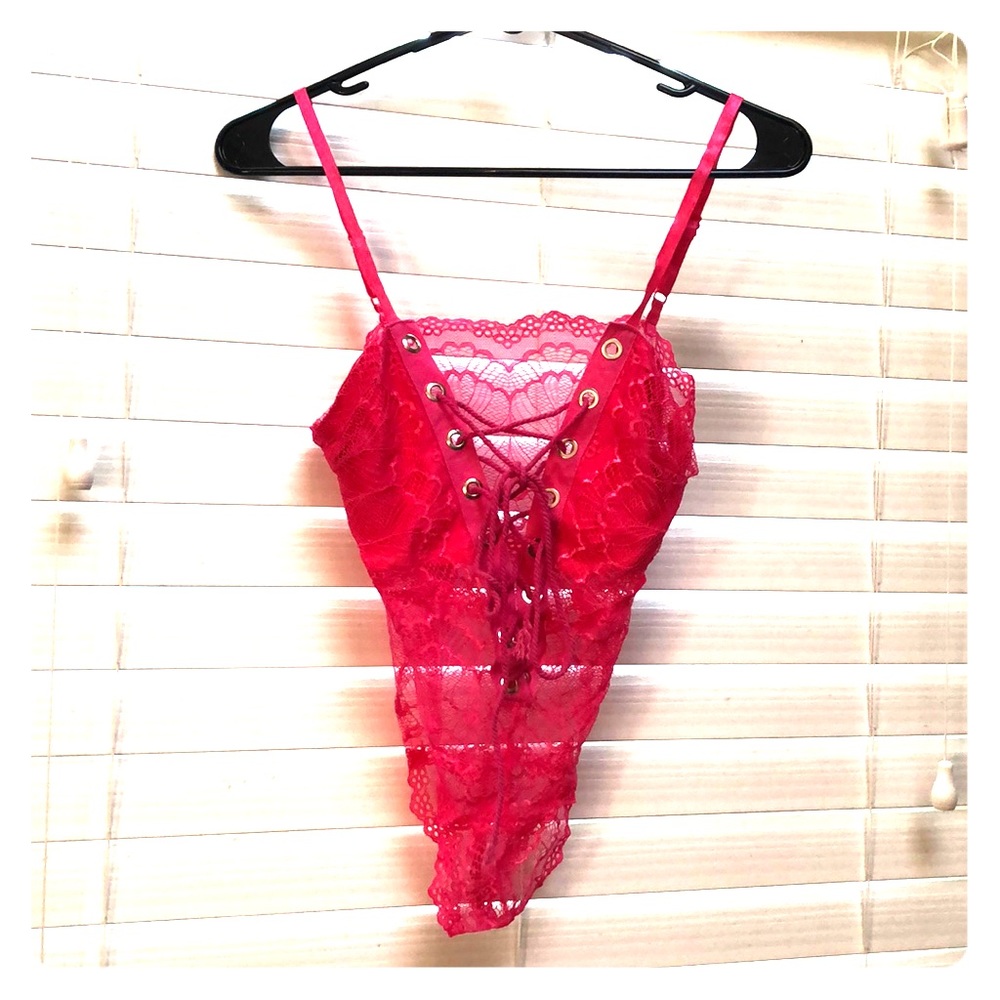 Pink lace bodysuit